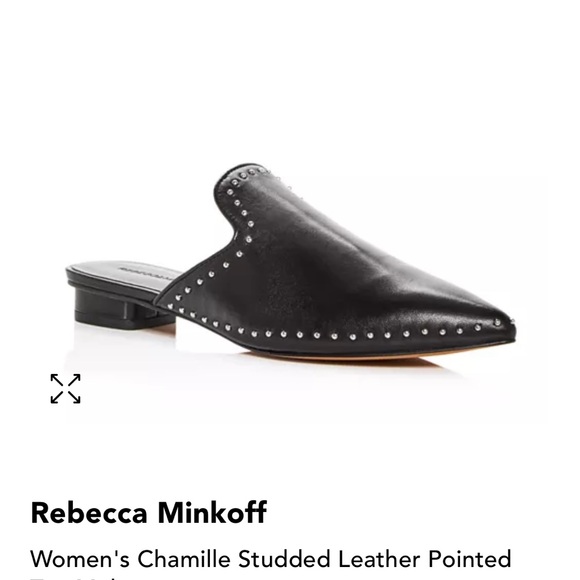 Rebecca Minkoff Chamille Studded Black Leather pointed Toe Slides Mules. 6.5 - Picture 7 of 7